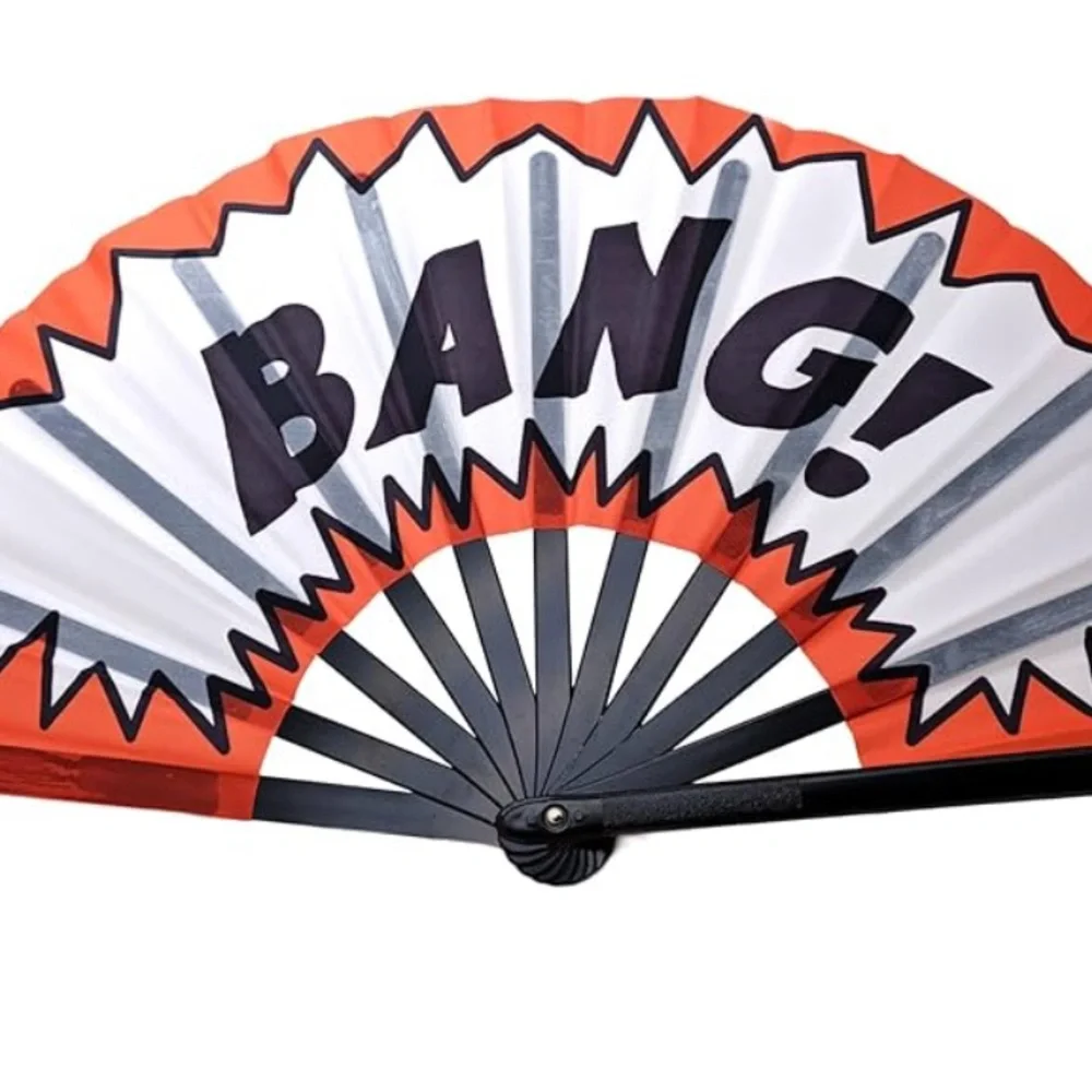 Red and Black Party Fan with 'BANG' Design